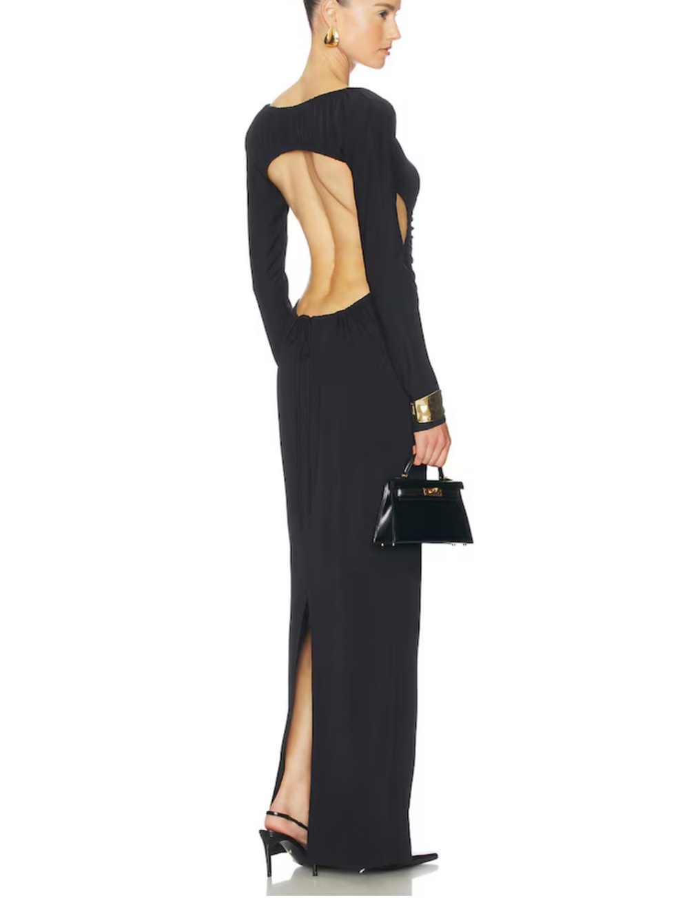Helsa The Ruched Open Back Jersey Dress in Black